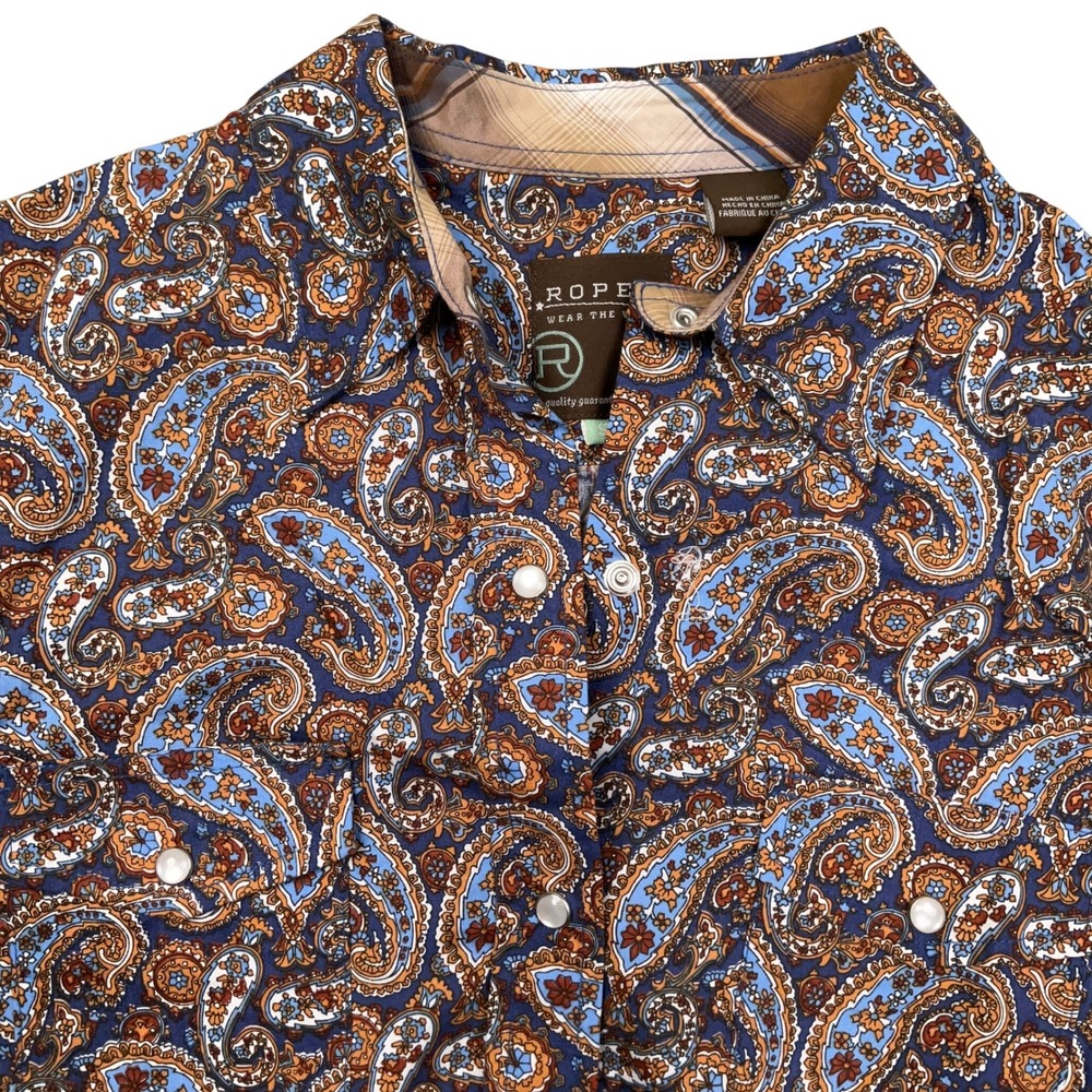 Roper Shirt Womens Small Blue Paisley Western Snap Cowgirl Boho Equestrian Rodeo